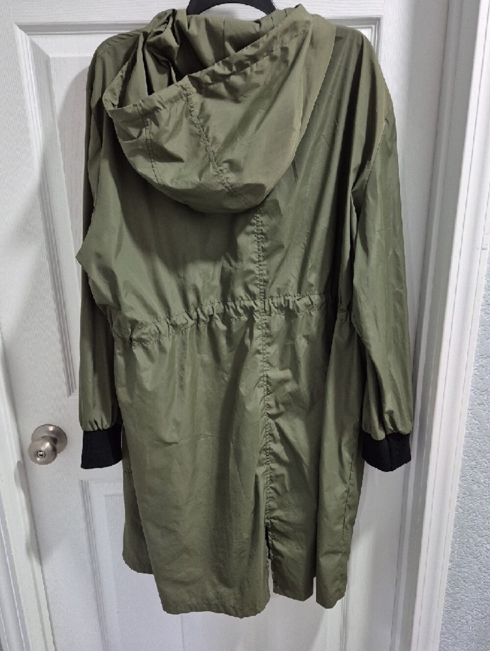 Lightweight Olive Hooded Shirt Jacket with Drawcord Waist - Picture 2 of 4